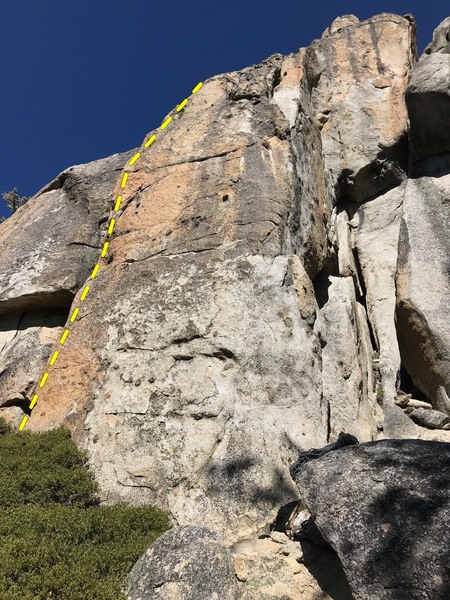 Ripper Arete goes up the right side and Larry's house goes up the left side of this face