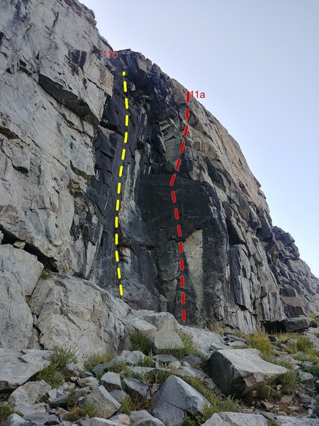 Shows both 11c and 11a in the central area of Green Wall cliff