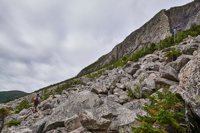 Looking up at the talus field approach to Whitney Gilman. Photo by JH.