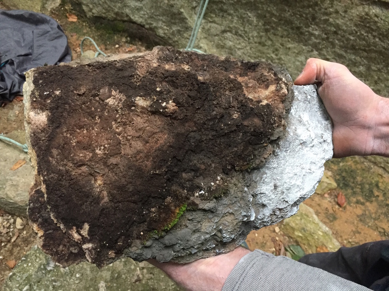 Totally rotten rock on the rest jug of Welcome to the Gunks