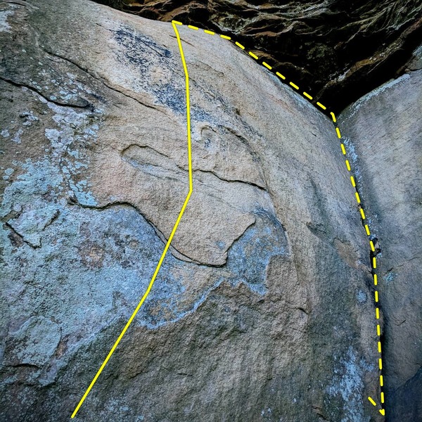 Use an undercling on a easy start to thinking holds. It is advised to either drop on your pad, or down climb the crack to climbers left.