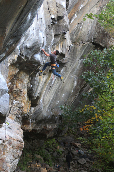 The crux of Coral Sea... This captures the spirit of the route quite well... Climber Tim Greene, photo by ME!