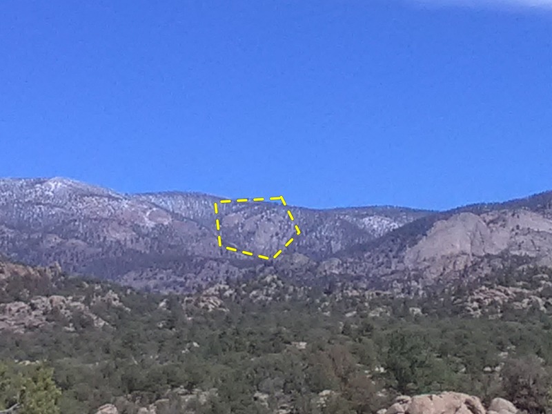 The Three Amigos in the valley, behind and just left of Davis Face.
