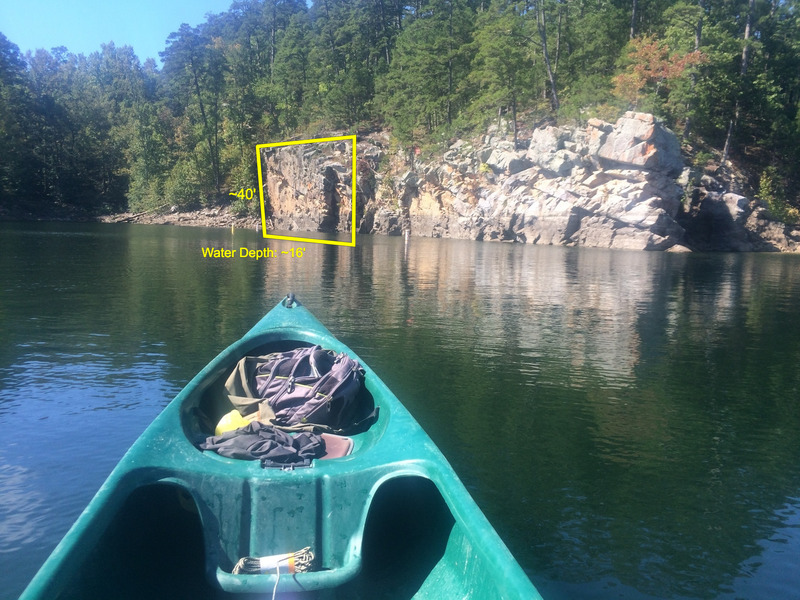 Closer approach to wall. The left side of the wall was the safest area for DWS. Depth of around 16' gave plenty of safe water to land in.