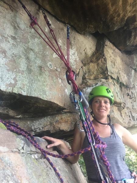 Me and Lauren Wright on the "first pitch" of Elephant Crack practicing multi-pitch skills before the roof.