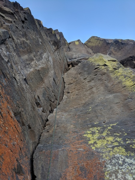 Looking up from the belay station