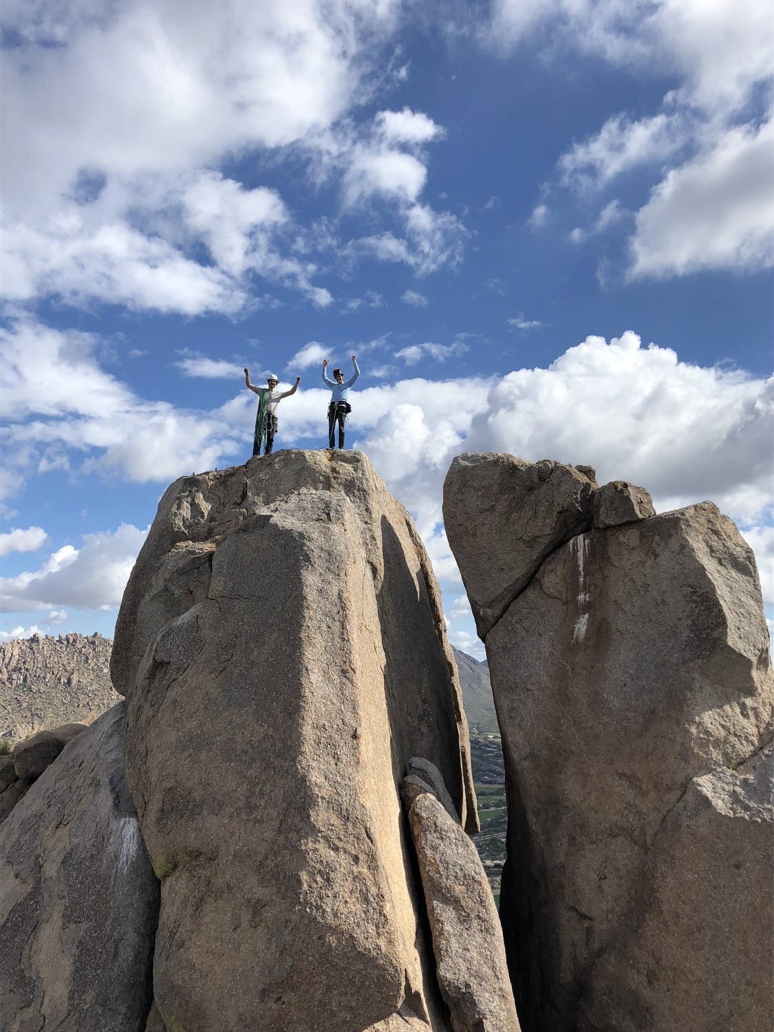 climbers on Pinnacle Peak as seen from the top of chutes and ladders