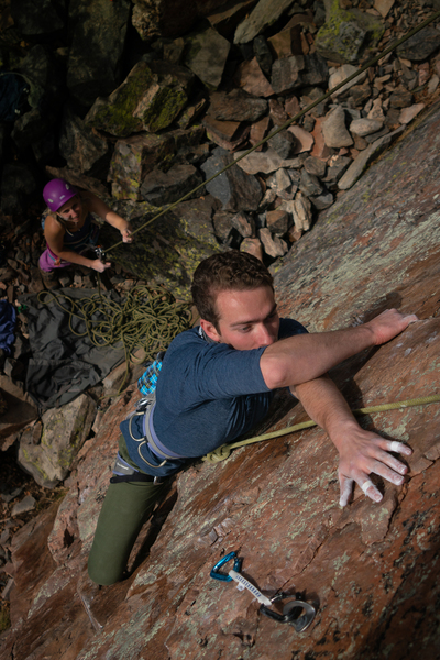 Aaron working out some left handed beta while climbing Left Hand.