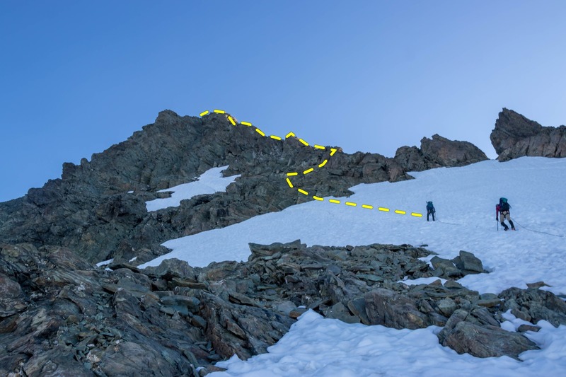 How our team got onto the ridge. From the description of the route, it seems most teams get on the ridge lower down.