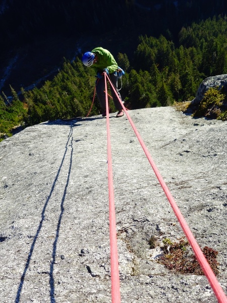 Rappel the route with a single 70.