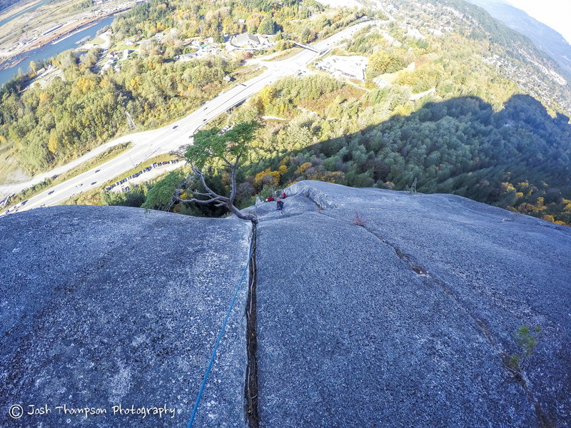 Looking down from the tree anchor at the top of the 4th pitch
