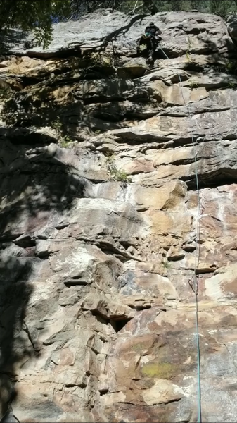 Pulse 5.11b, Orange Wall. Right after making the crux move before the final bolt. This move is far harder then anything else on the route.
