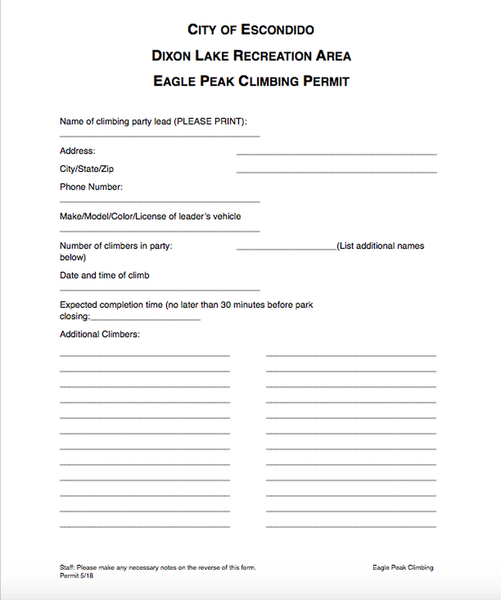 Page 1 of climbing permit