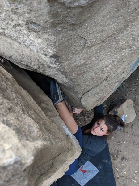 Getting inverted on probably the only decent crack boulder problem at stoney 