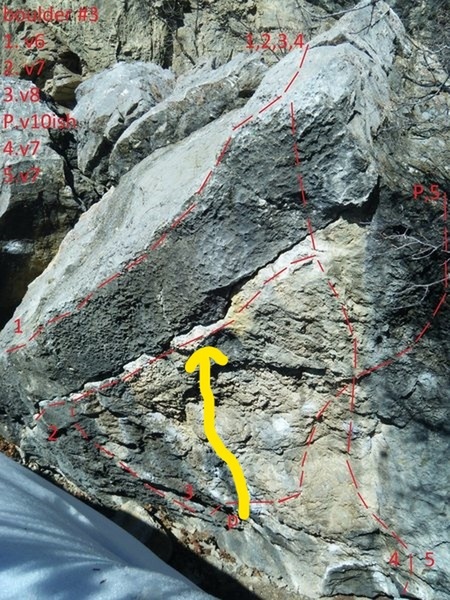 Follow the yellow line to a pretty good crimp on On Crack. After you get there, follow the finish for On Crack.