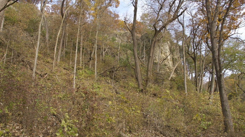 The left side of Sun Buttress, viewed from the trail. Parking area is to the right.