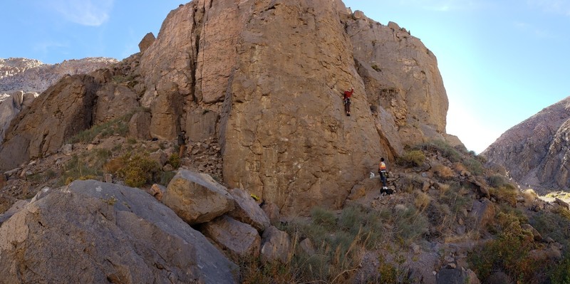 Panorama of the Pink Face / Big Tower crag. I'm on Muppet Show (5.9)