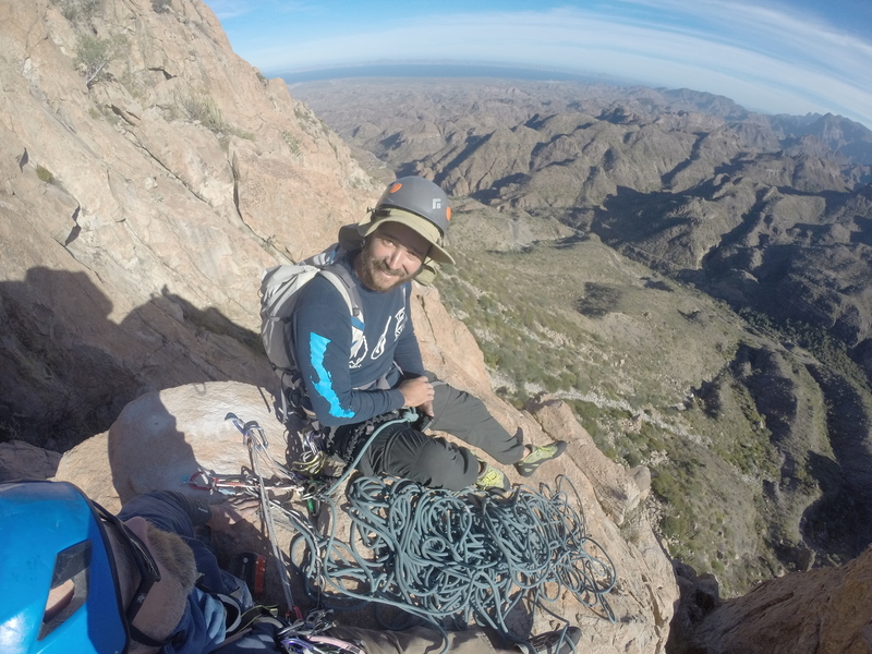Sebastian enjoying the Sea and Mountain views from pitch 5 of 1697