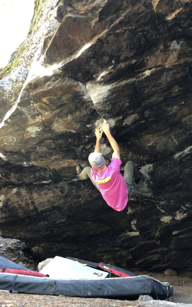 Steep, quality movement on comfy unique holds. The lack of rock quality is easily forgotten while you enjoy continues steep climbing in a unique feature at a beautiful locale.