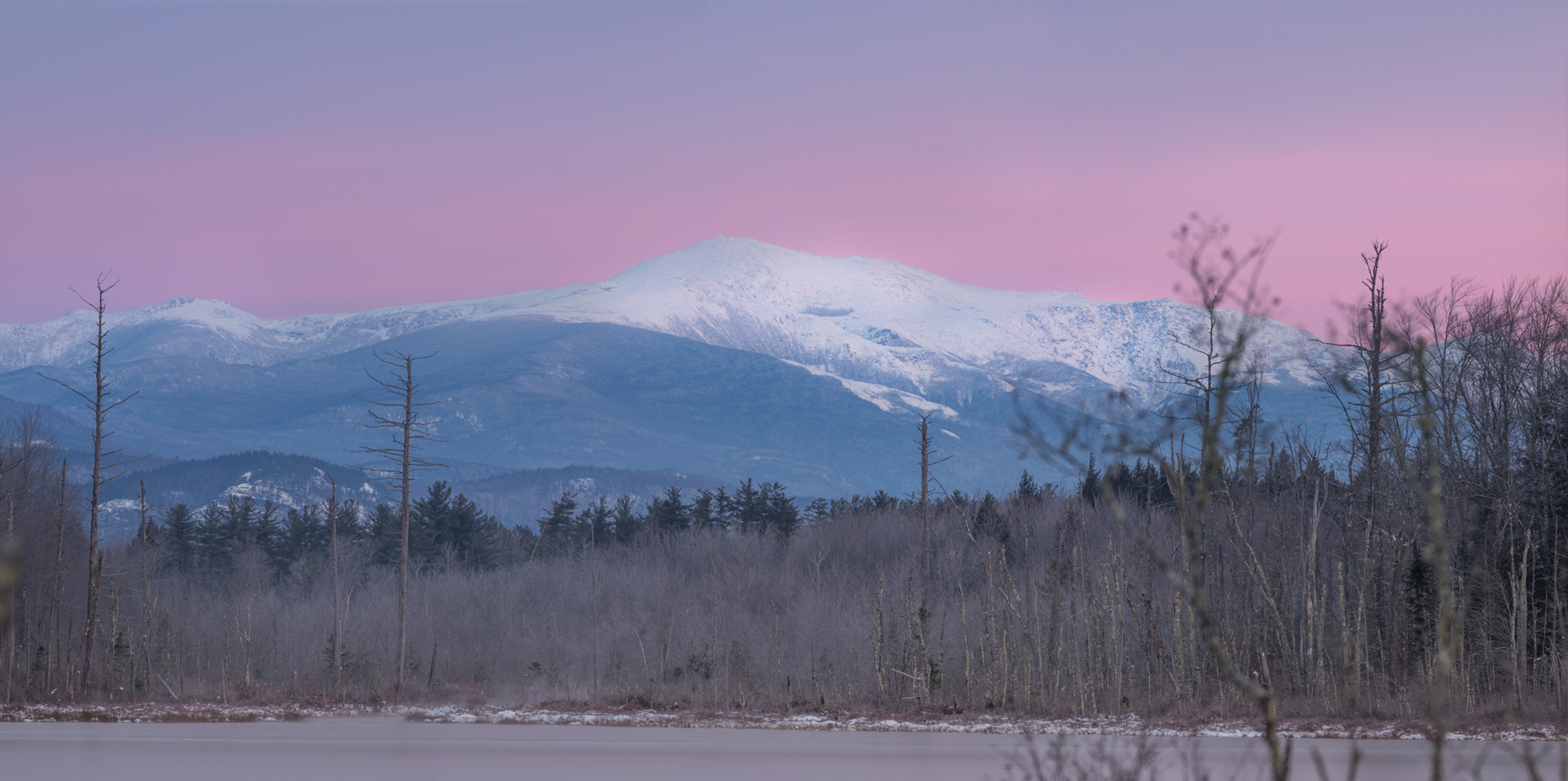 November sunrise on Mount Washington (the glacial cirque of Huntington Ravine prominent at right).