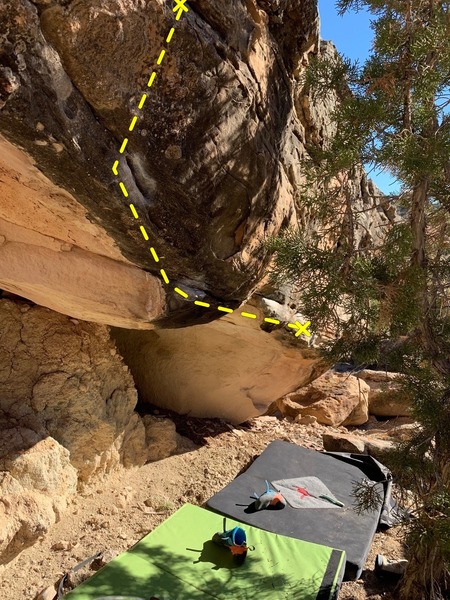The route from the South face. The chalked hold closest to you is the last hold before you top out.