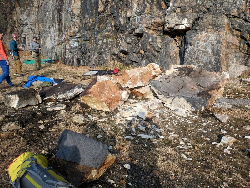 Major rockfall at Chickies Rock yesterday, Sunday Nov. 26. Several tons of rock fell to the base of perhaps the most popular climb on the main wall, landing right at the base of Sunday Morning crack where everyone stands to belay.