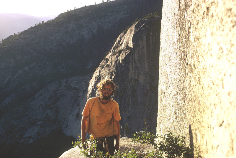 Joe Herbst on an early (2nd or 3rd?) ascent of the Harding route in spring 1972. At that time the route was rated A4, with a long stretch of unprotected bathooking where now there's a ladder of rivets.