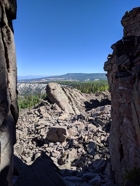 Fallen towers and talus as far as the eye can see in this so far untouched area of the J