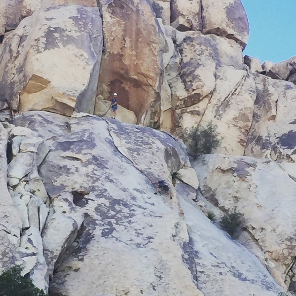 Stepping over to start the flake section. Good crack to belay your second from at the bottom of the “Pat Adams Dihedral”.
