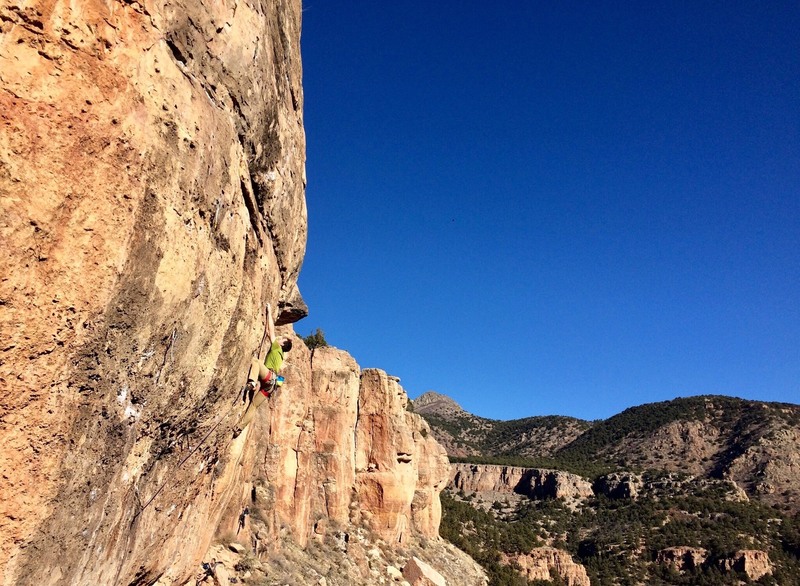 In the looong crux sequence after the killer traverse.