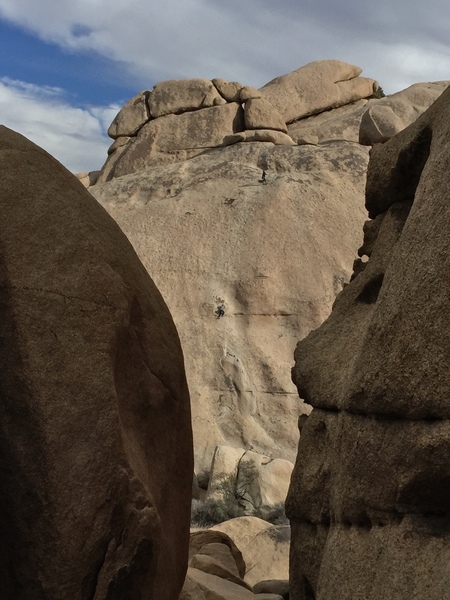 View from across the way of a climber on her first day climbing outside. What an amazing place to get started!