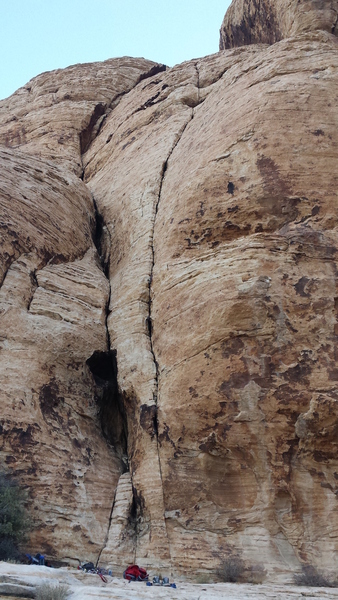 Climb the thin seam/crack to the top of formation.