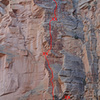 The route, with belays marked.