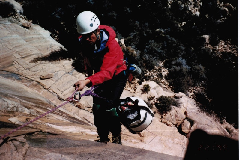 Andrew rappelling from the first belay.