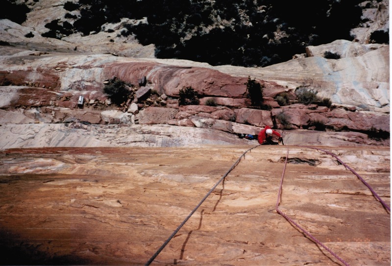 Looking down from the top of the third pitch with Andrew jugging.