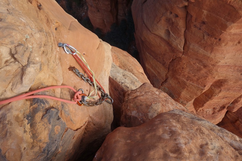 Rap anchor at the north end of the summit.