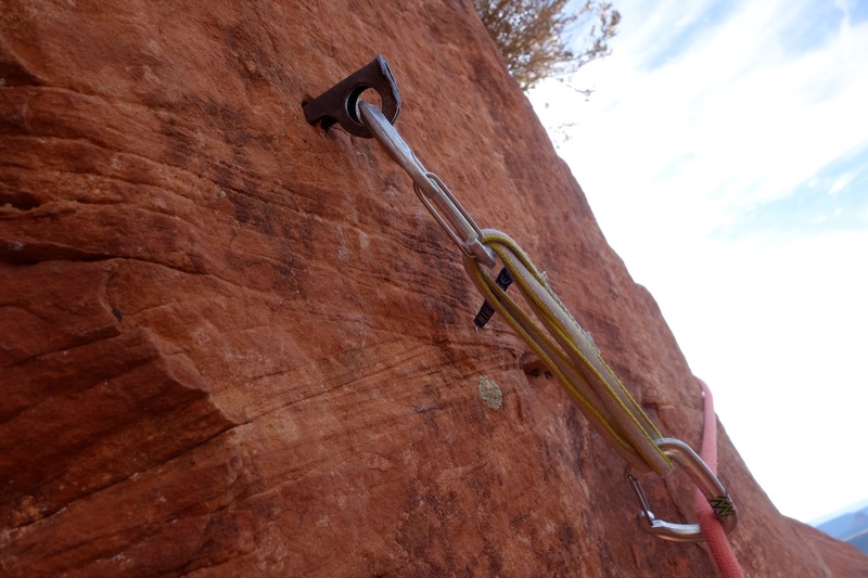 A few pounded pitons protect the start of Pitch 3. I wouldn't want to fall on them, but they give mental support.