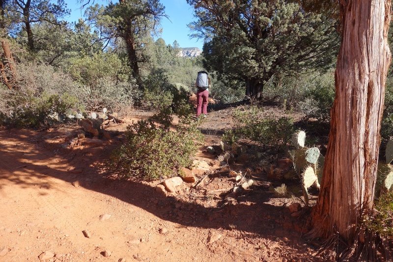 The climbers trail turnoff up a wash, about 0.15 mile past the Devil's Bridge trail turnoff. Look for a cairn.