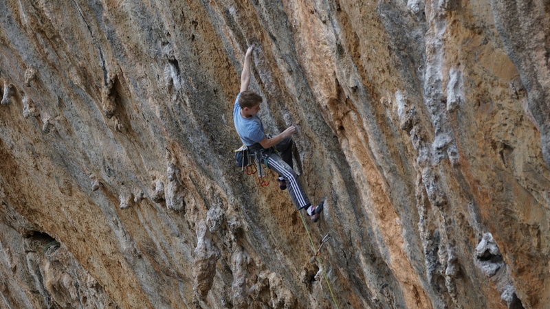 One of the easier sections on Angelika. This is the awesome tufa feature just after the lower crux.