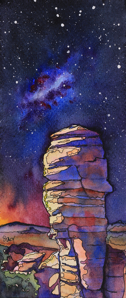 Ink And Watercolor Painting Of How Hitchcock Might Look Under A Starry Night Sky Stacy Egan