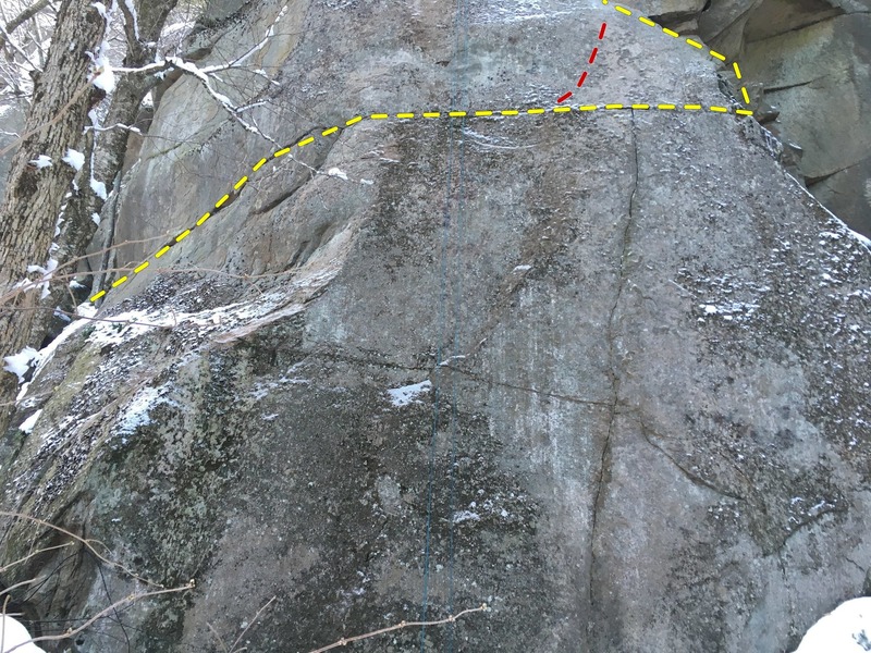 Across the horizontal into the Bates Route. One could also finish on the 5.9 R slab of Speckman's