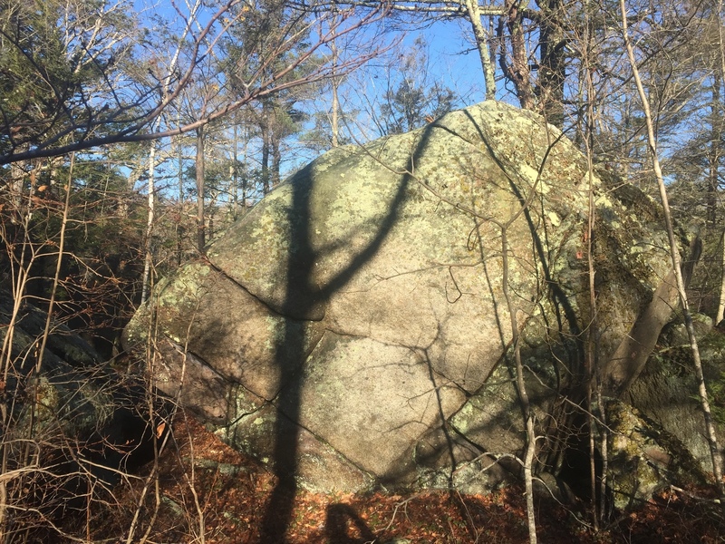 The biggest of the Force Boulder cluster as seen from the trail side.