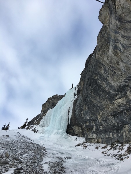 After some rambally ice and snow slopes above the first pitch your reach the second crux pitch that goes at about WI3.