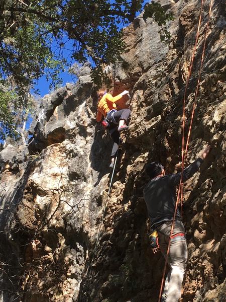 Agnes on her warmup. Other climber on Rolly Polly to the right.