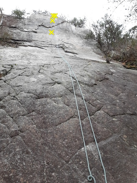 60 meters of rope completely extended from the ground to the anchors and back again on A Flake Direct
