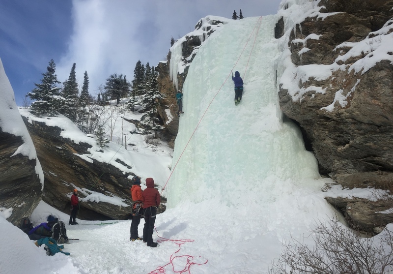 End of season climb (Easter Day) on upper falls with humans for scale. 2018.