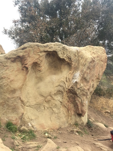 Boulder opposite Spiral Traverse--sit start with hands matched at the jug/undercling at the bottom.
