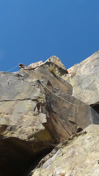 Finishing Shadowline on the Center Block arete pitch of The Diamond of San Diego