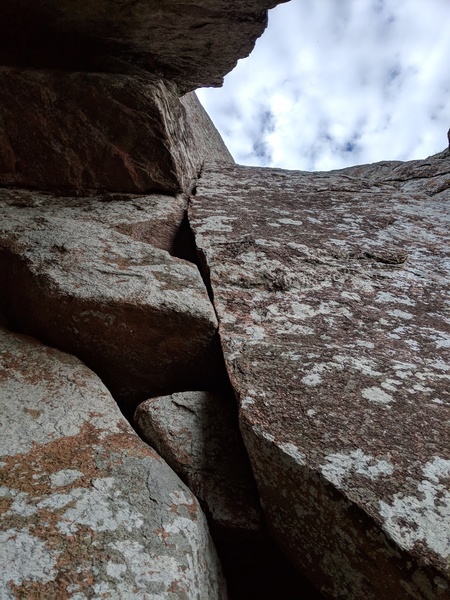Looking straight up the route from the first move