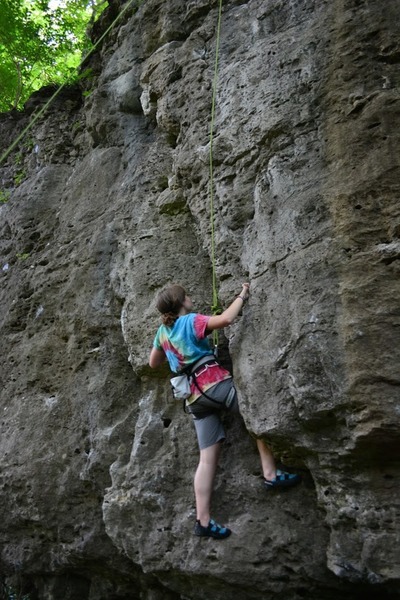 Meg climbing Green